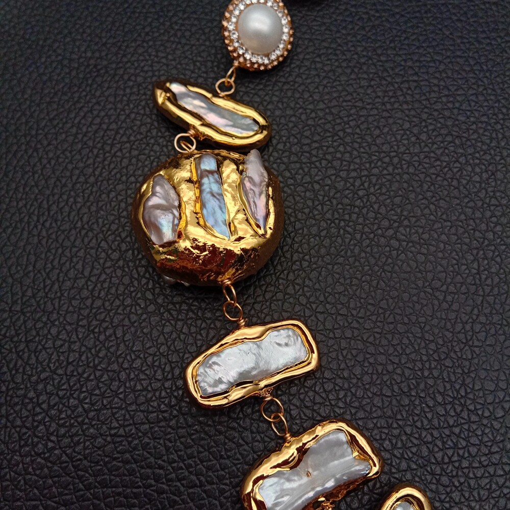 20″ Freshwater White Keshi Biwa Pearl 24 K Yellow Gold Plated Necklace