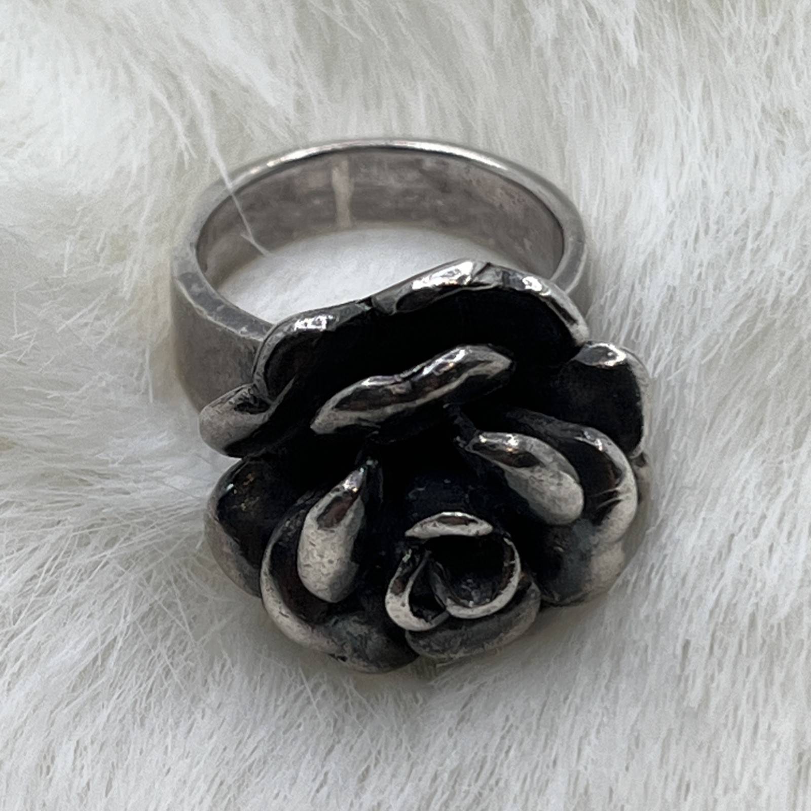 Sterling Silver 925 Chunky 3D Rose Flower Statement Ring Size 4.5 Vintage