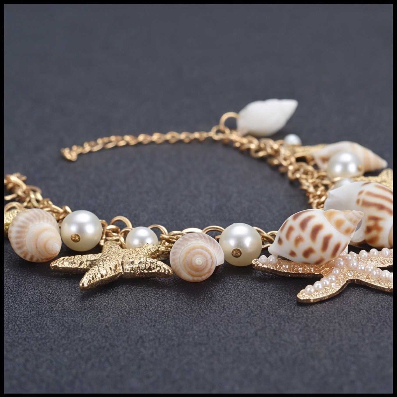 Seashell Starfish Charm Bracelet Gold Tone Summer Beach Jewelry Unisex Gift