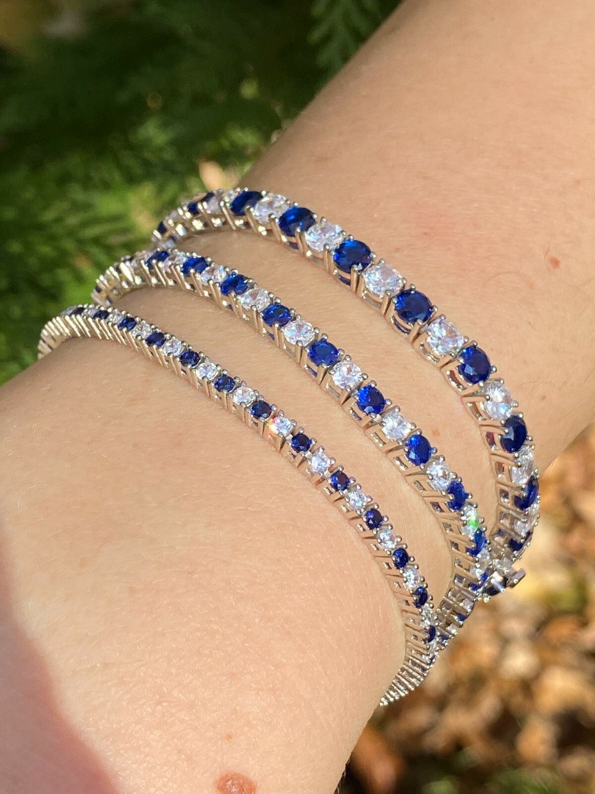 Tennis Bracelet SOLID 925 Sterling Silver Single Row CZ Blue Icy Stone