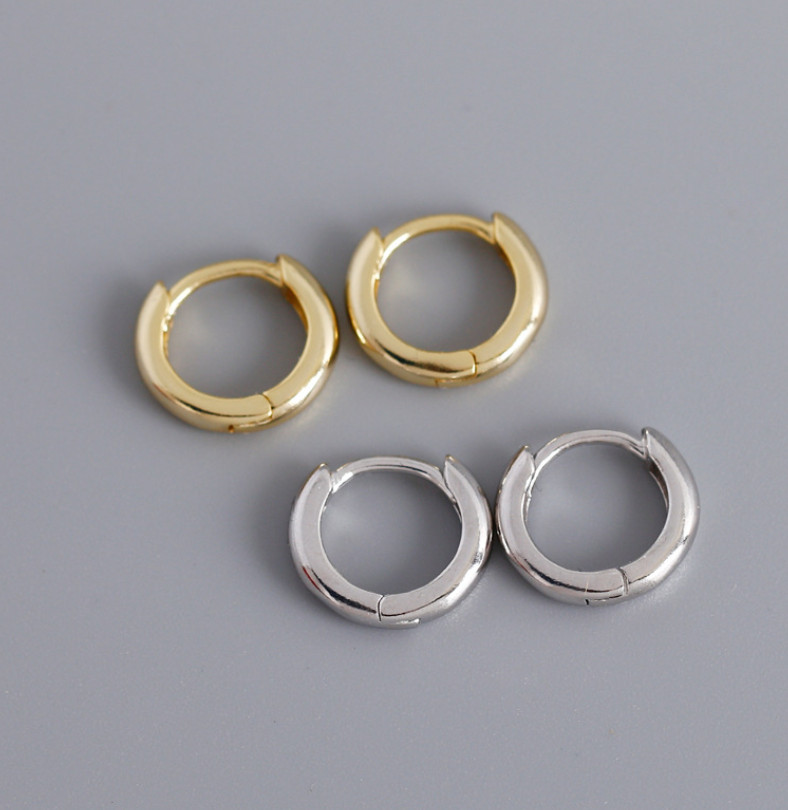 S925 Sterling Silver Plain Huggie Hoop Earrings Women Girl Gift 9/11/13mm A33