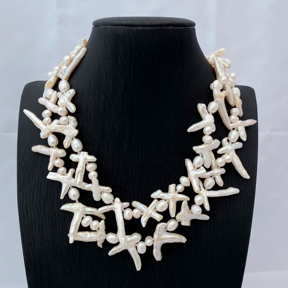 2 Strands White Cross Pearl Multilayers Necklace Designer Beads Jewelry