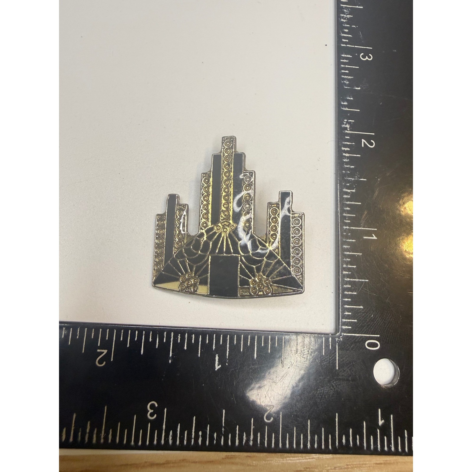 Art Deco Skyscraper Brooch Silver Tone Black Gold Skyline Pin Architecture