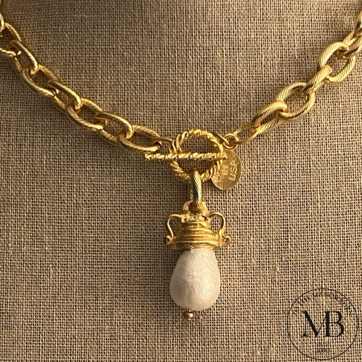 Susan Shaw Necklace Gold Filigree Pearl Loop Toggle Chain Jewelry 24k TPG