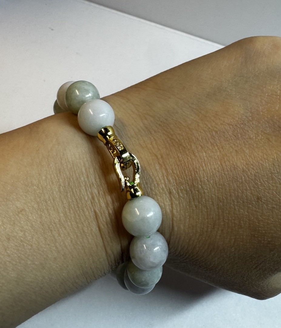 jade jadeite 10cm beaded bracelet 7” 18k gold plated clasp new in box free ship