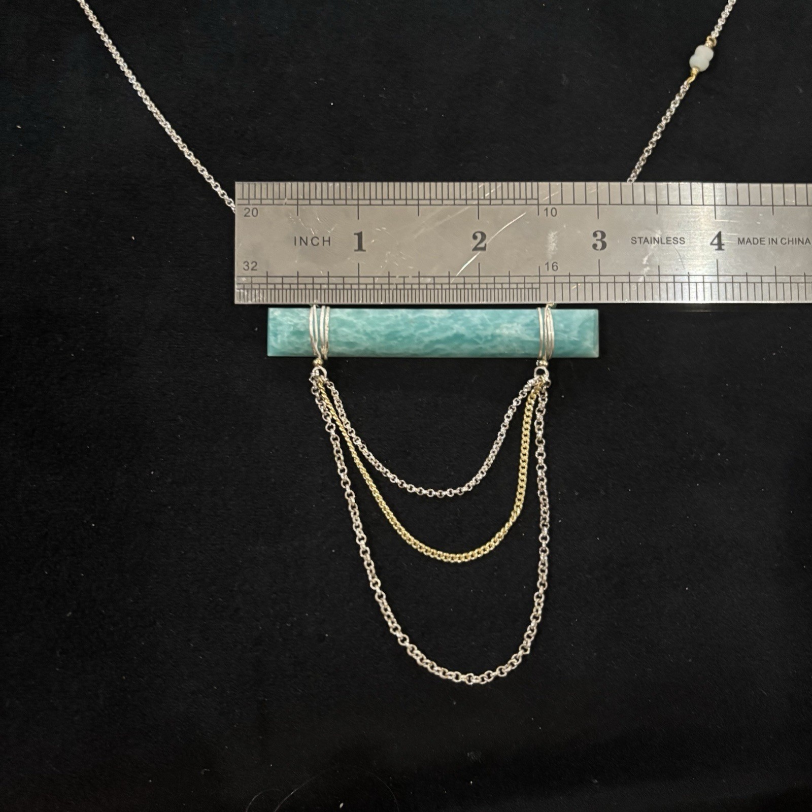 Nakamol Amazonite Bar Necklace Silver Tone Layered Chain 30-33”