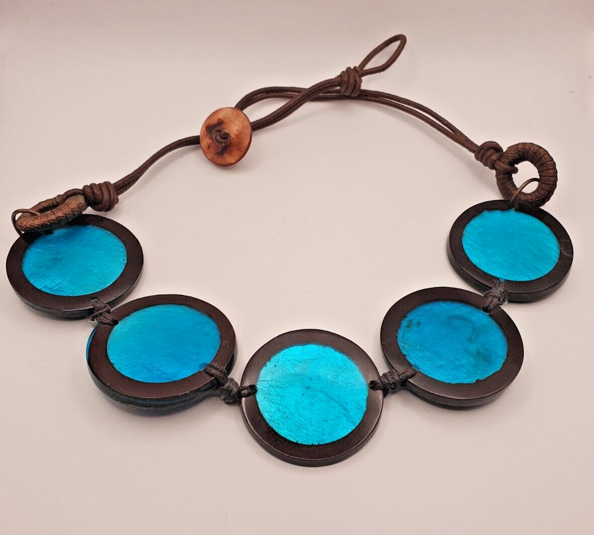 Artisan Studio Blue Dyed Shell Acrylic Disc Round None Metal Statement Necklace