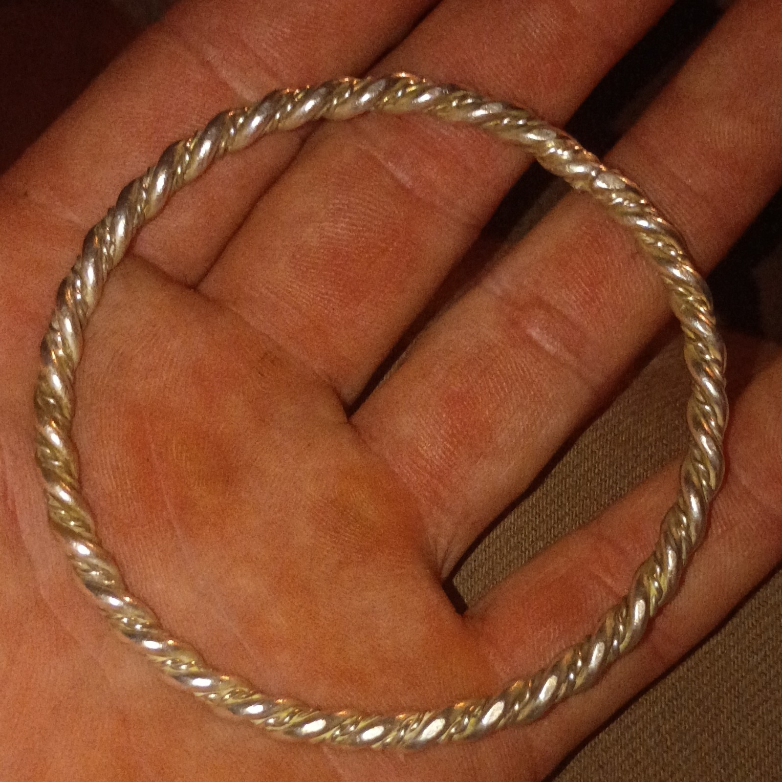 Silver Rope Twist Round Bangle Bracelet, Stackable, No Stone