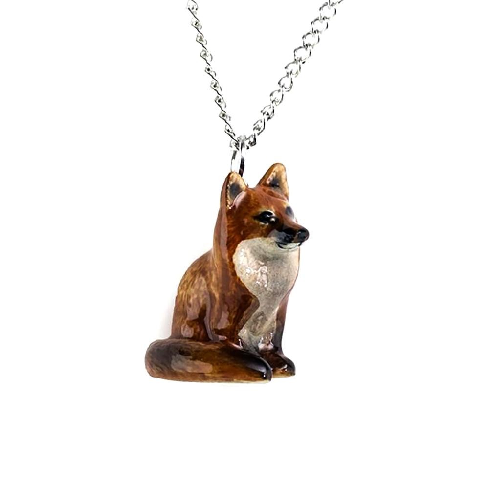 Little Critterz Jewelry – Red Fox Sitting – Necklace Pendant Porcelain Jewelry