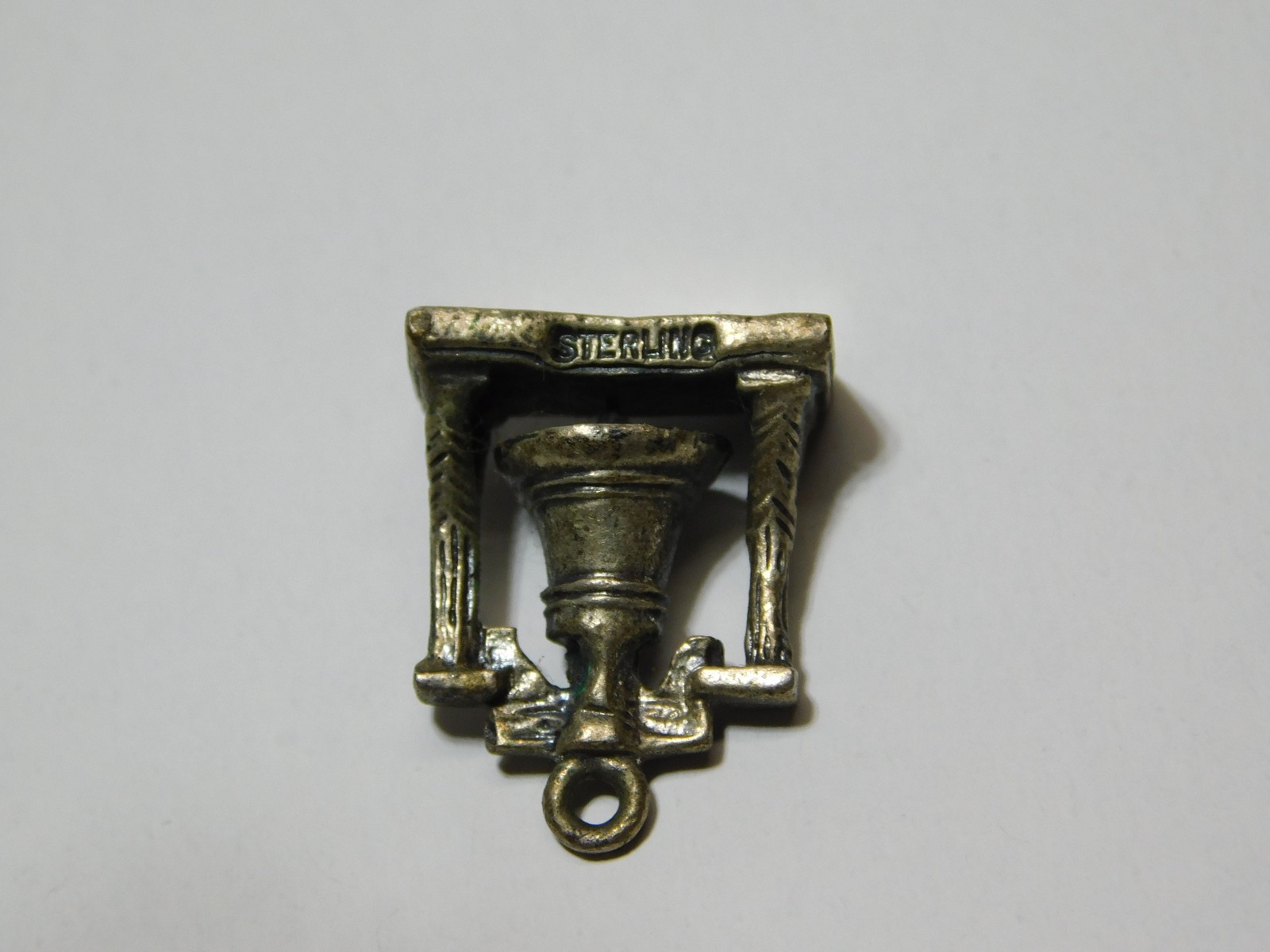 Vintage 3/4″ Liberty Bell Charm stamped “Sterling” in Very Good Condition