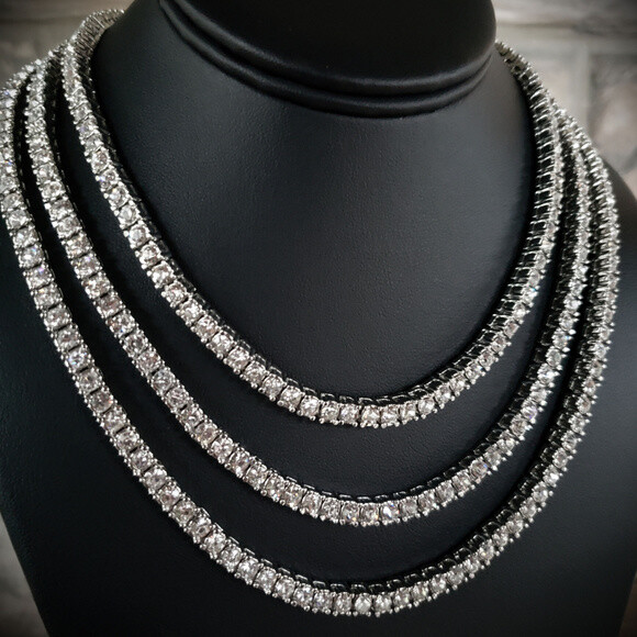 Hip Hop Iced Silver PT 4.5mm 16″ 18″ 20″ 24″ 1 Row Tennis Chain Bling Necklace