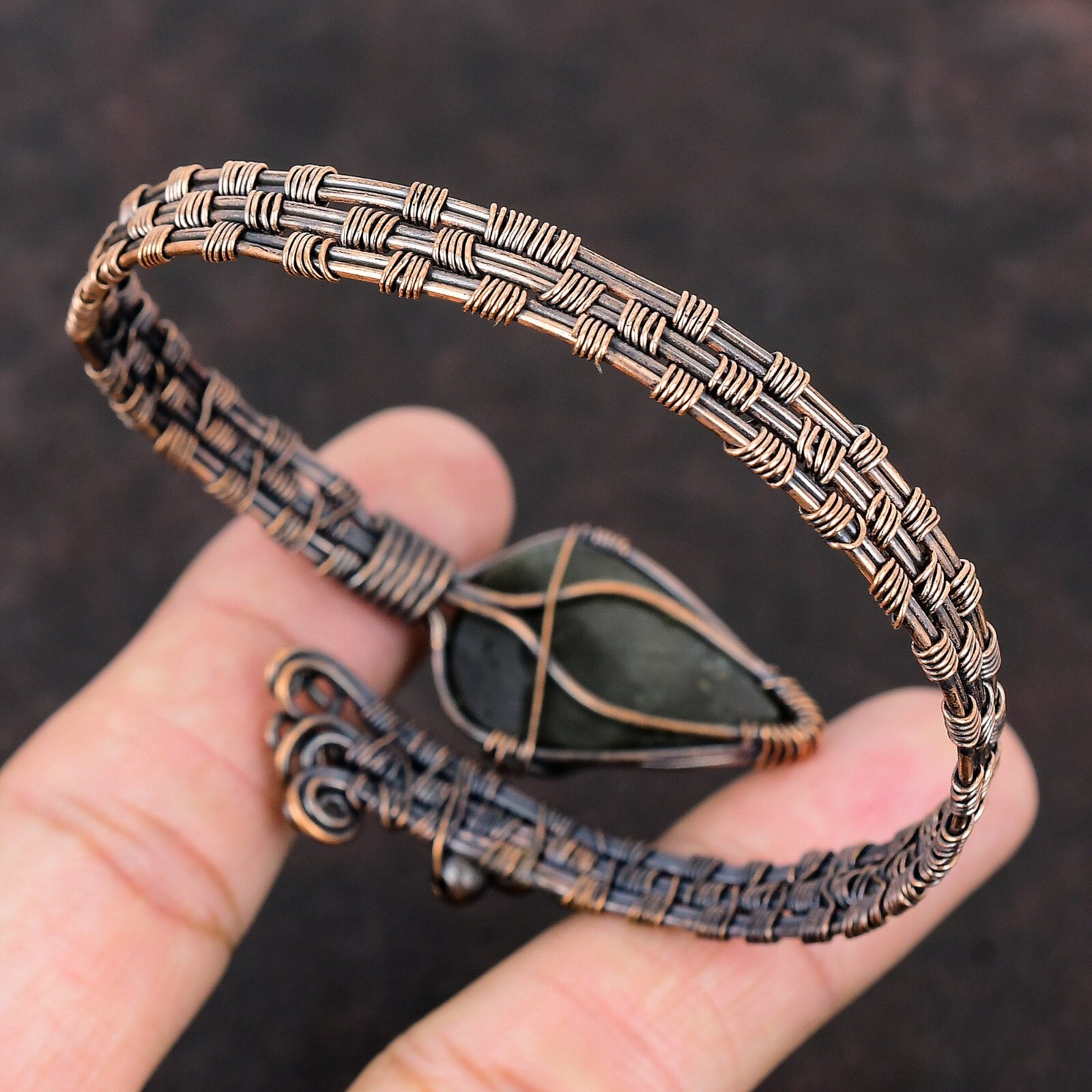 Labradorite Wire Wrapped Adjustable Cuff Handcrafted Copper Ethnic Gift Jewelry