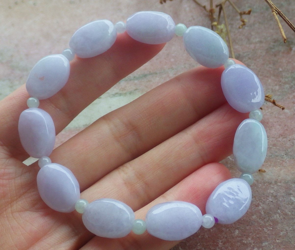 Video Certified Lavender Natural JADE JADEITE Bead Bangle Bracelet 132931 VS