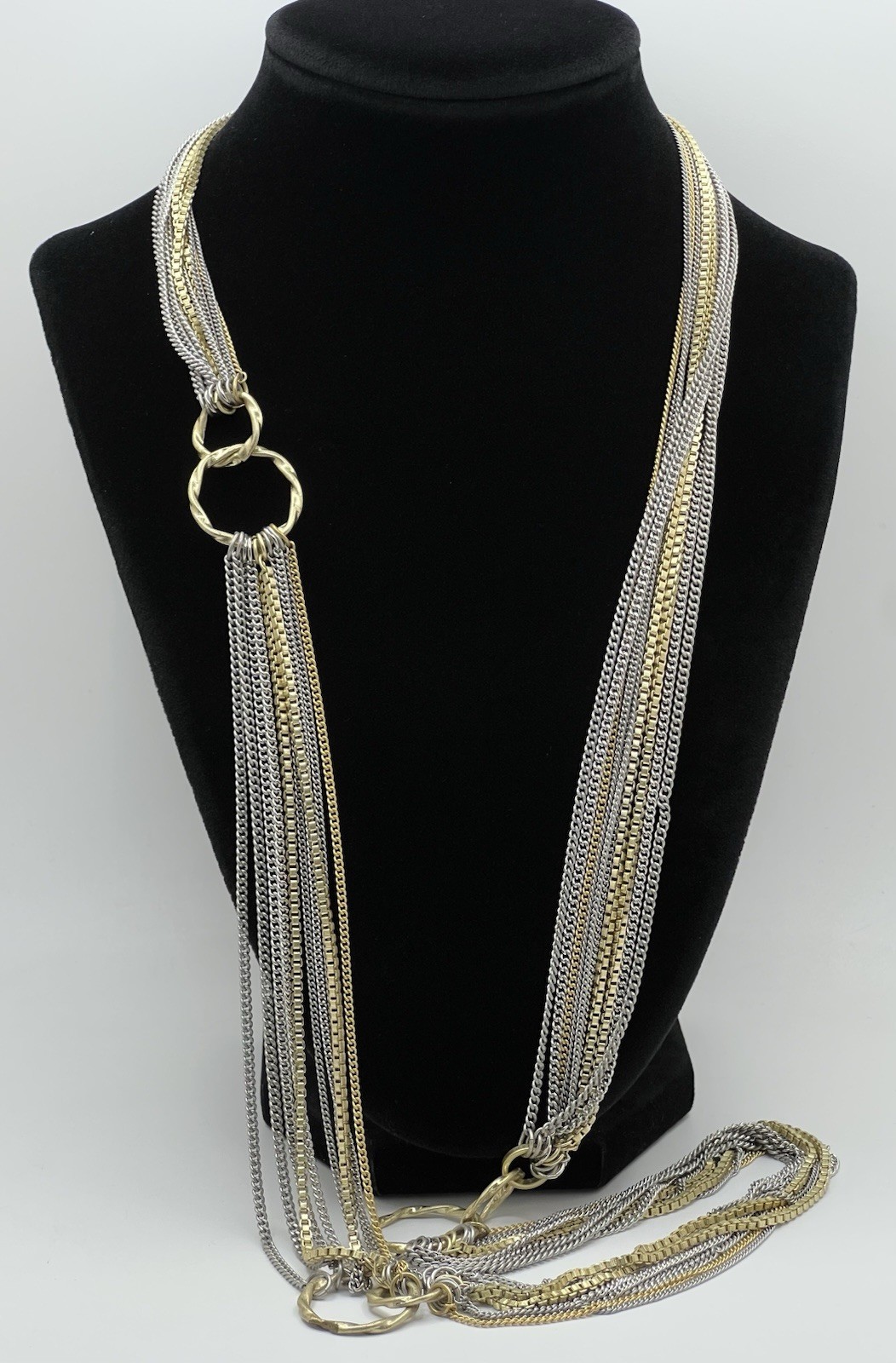 Lia Sophia Gold and Silver Tone Multi Strand 36” Necklace Curb & Box Chains EUC