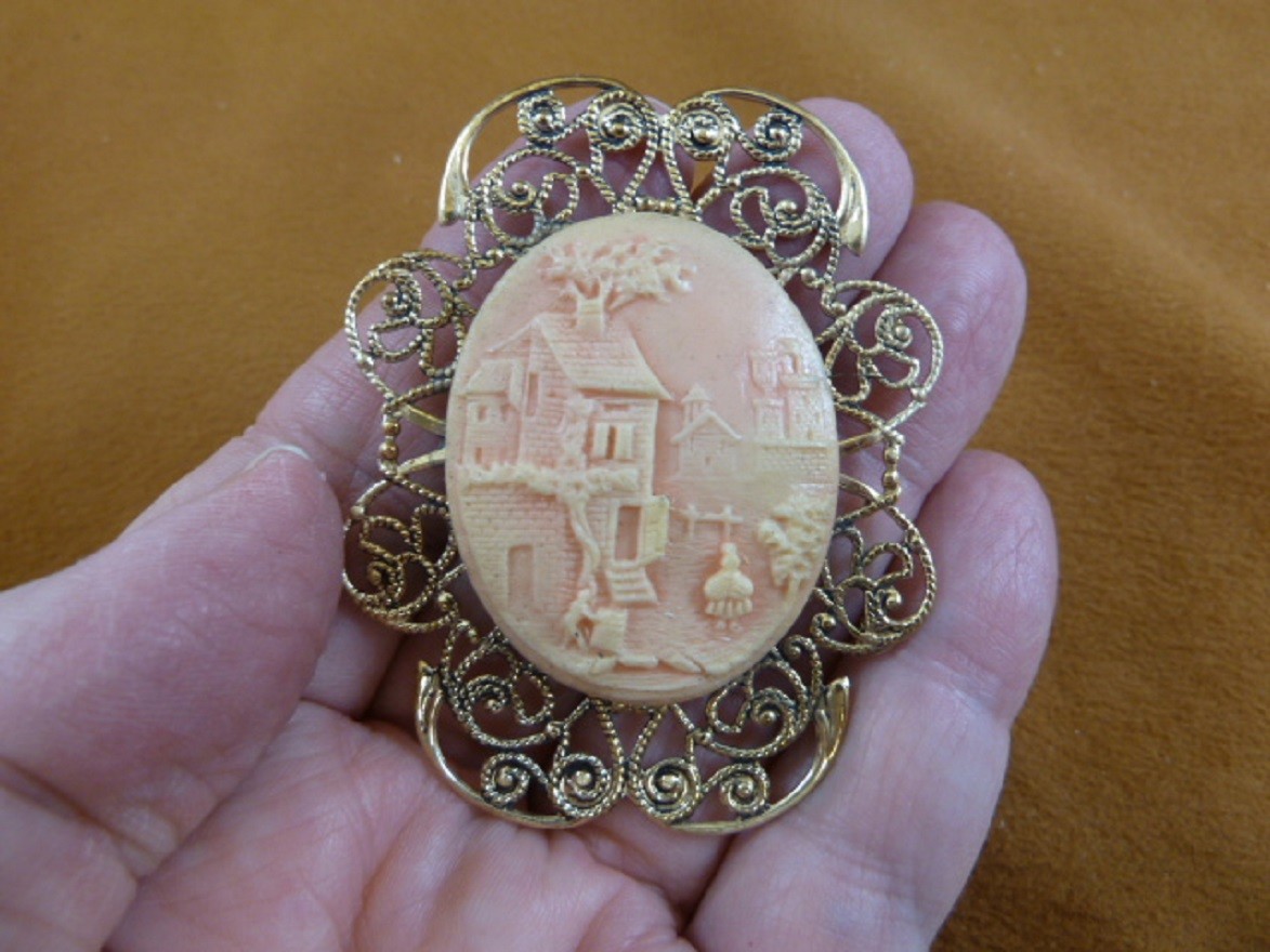 (CM58-7) Rebecca at the Well HOUSE CAMEO PIN Brooch jewelry pine resin realtor