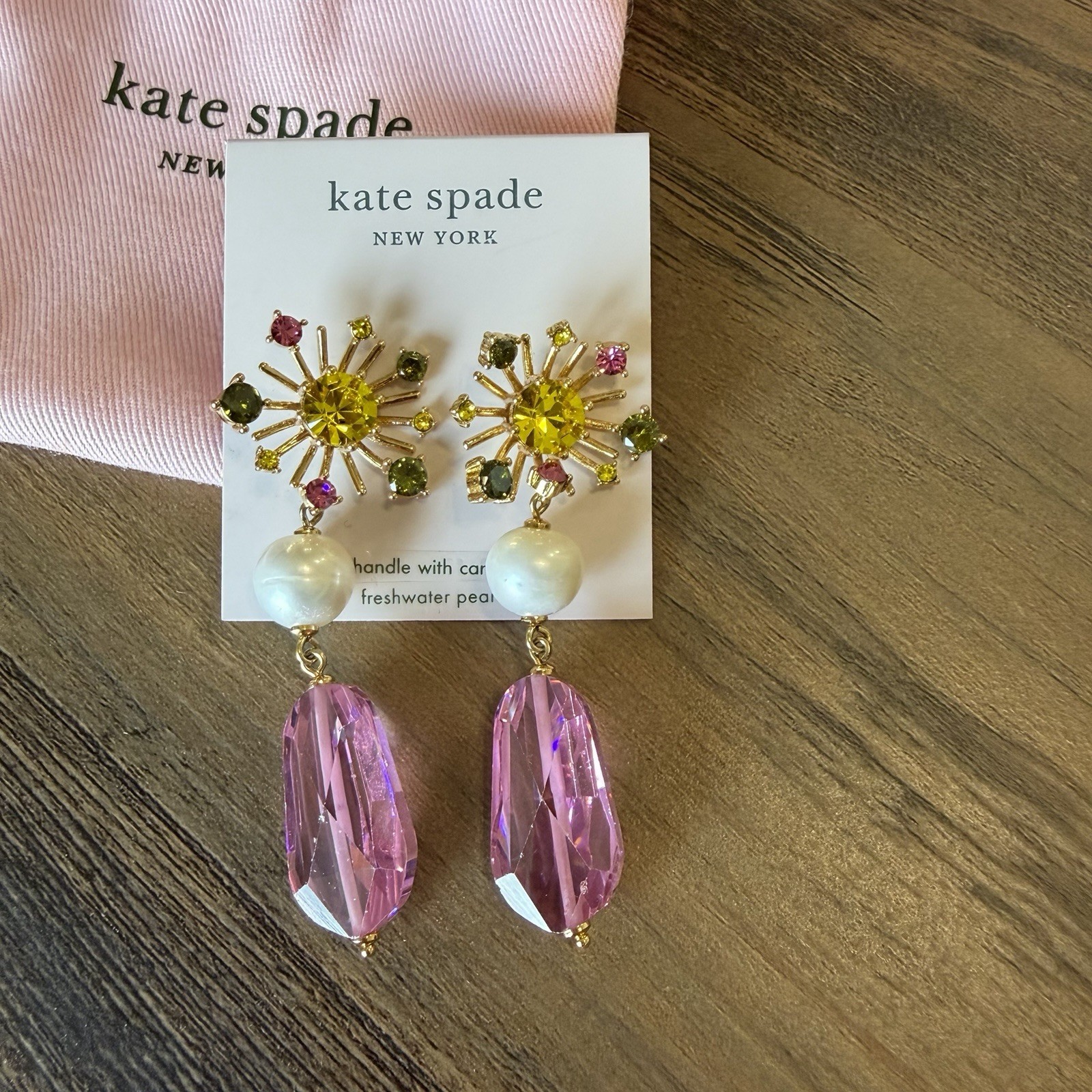 Kate Spade Rooftop Garden Earrings Freshwater Pearls Dust Bag $128 Dangly Cute