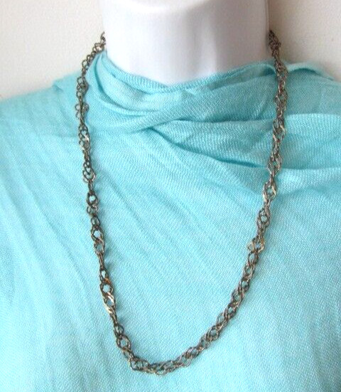 Patina Silver Tone Unique Interlocking Peanut Link 7.8mm Chain Necklace 24 Inch