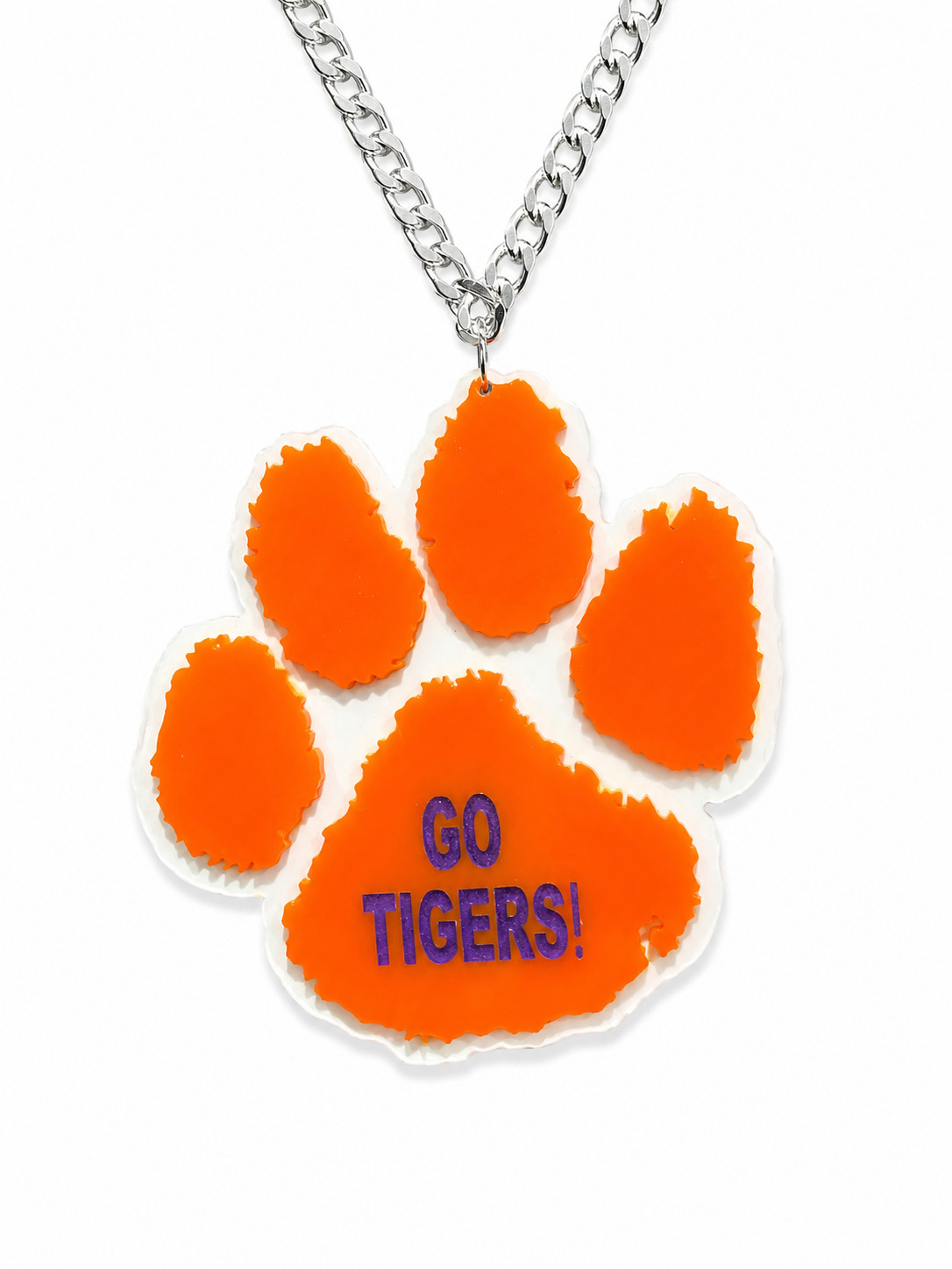 Clemson Tigers Paw Acrylic Fan Chain Necklace Orange White Go Tigers