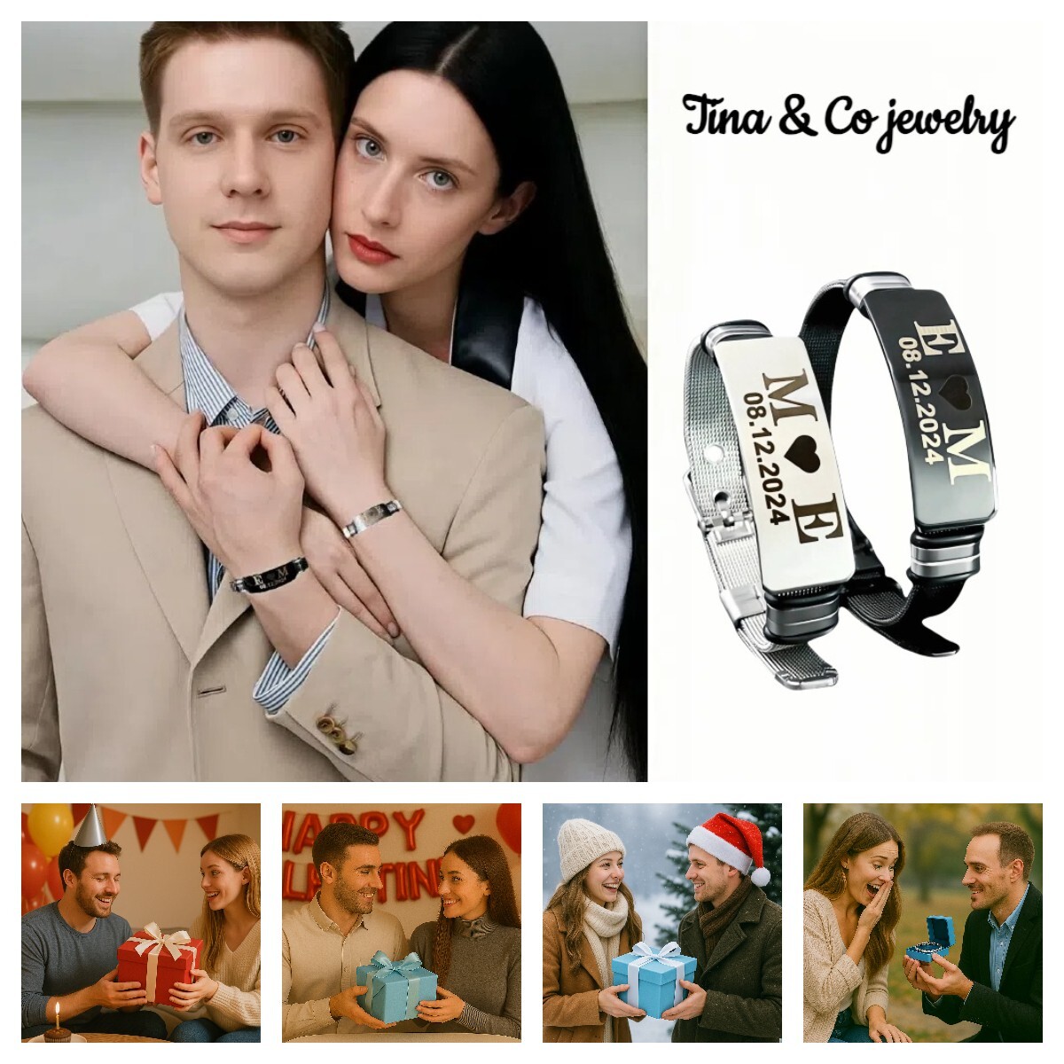His and Hers Engraved Couple Bracelets – Custom Name Date Stainless Steel