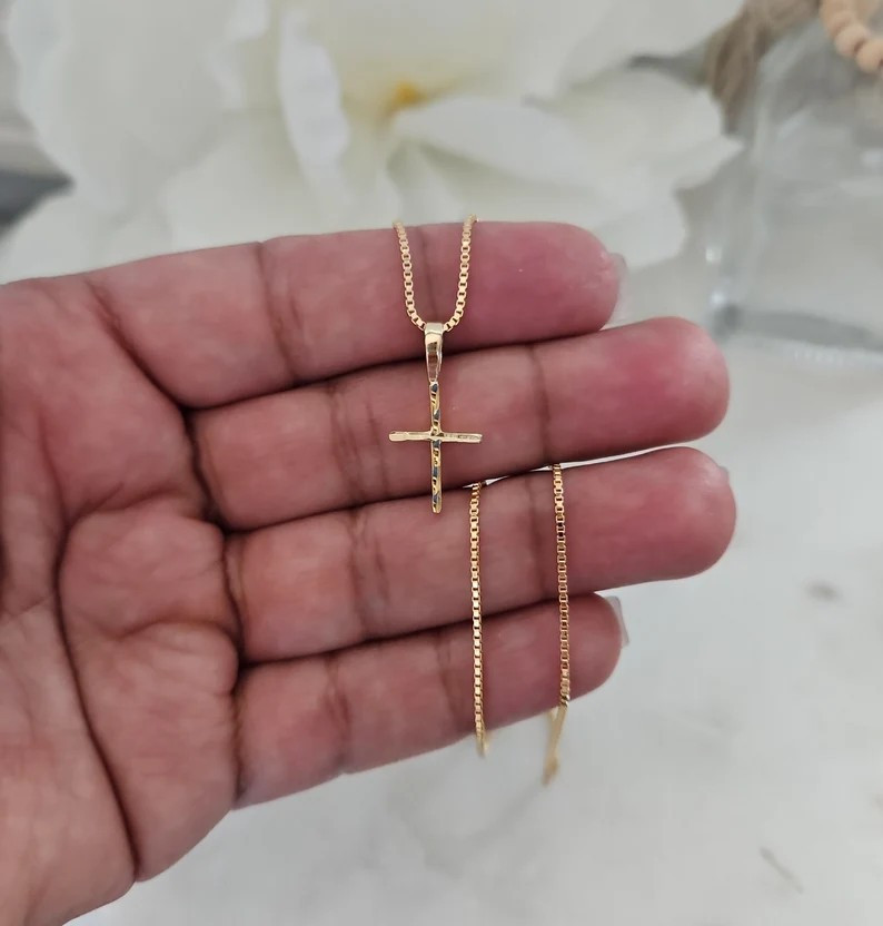 Gold Cross Necklace, Tiny Cross Necklace, 14k Gold Plated
