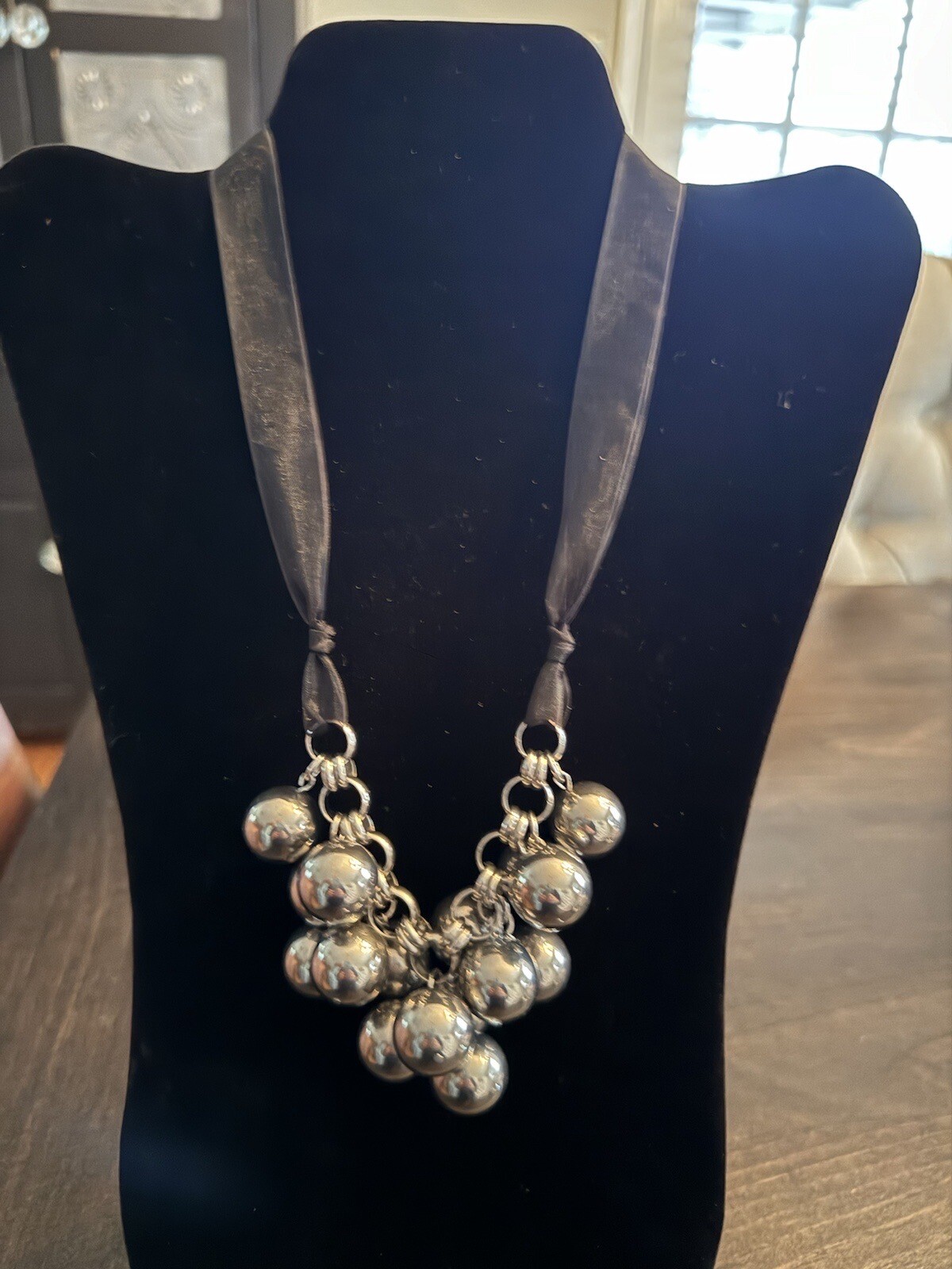 QVC Steel by Design Beaded Cluster Necklace with 18″ Adj Ribbon $78