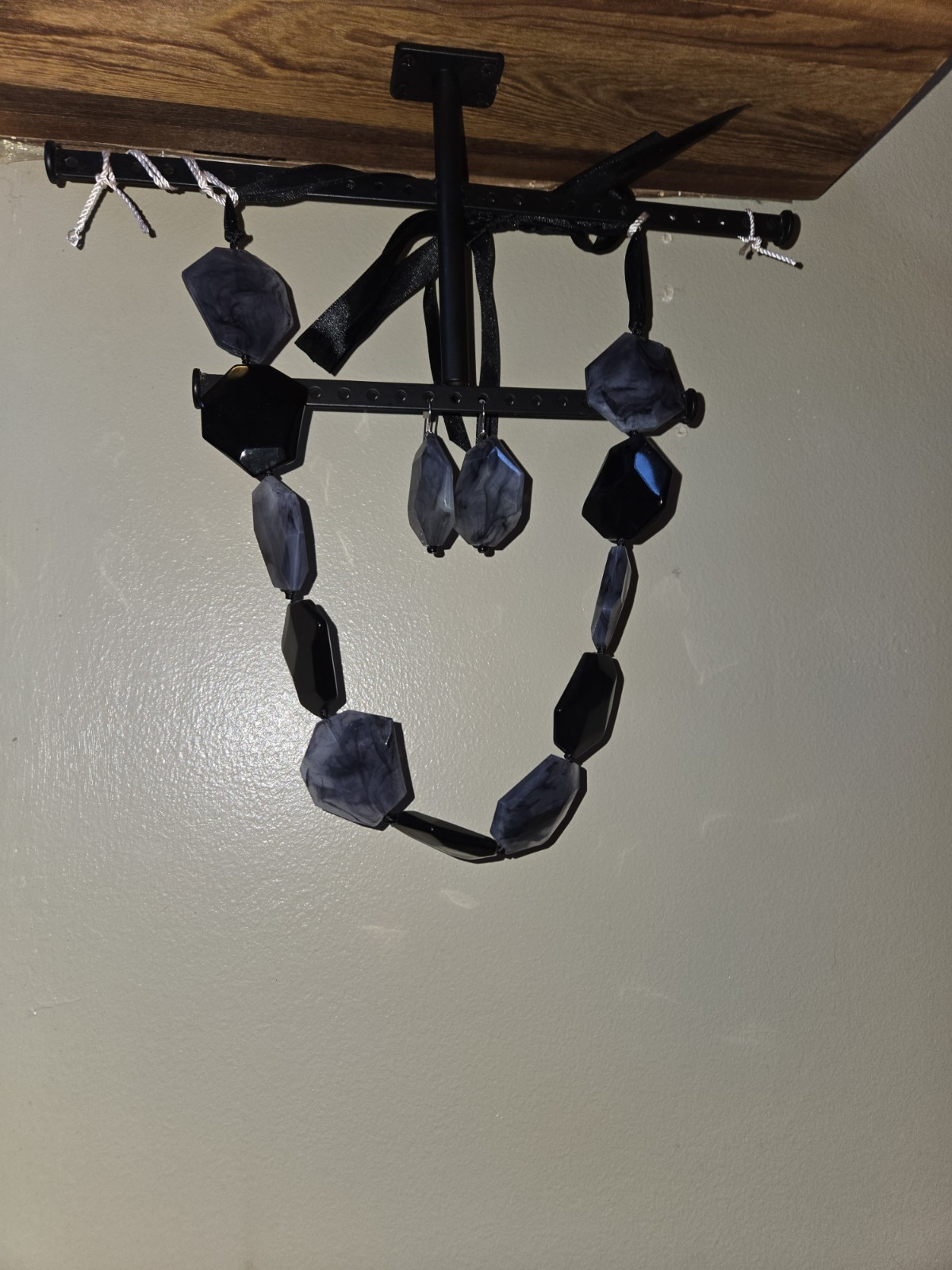 Gray & Black Geometric Necklace & Earrings Set Chunky Acrylic Resin Jewelry