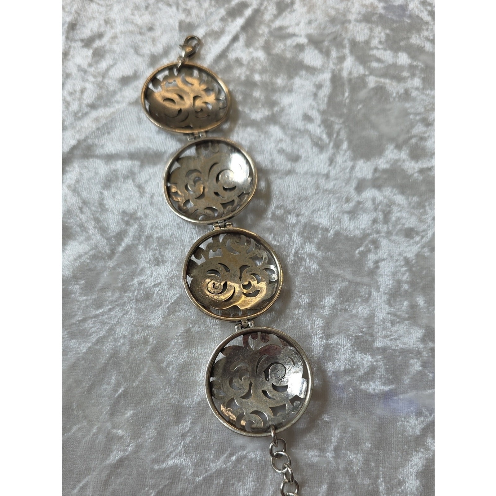 Brighton Retired Deco Rose Flower Silver Crystal Bracelet