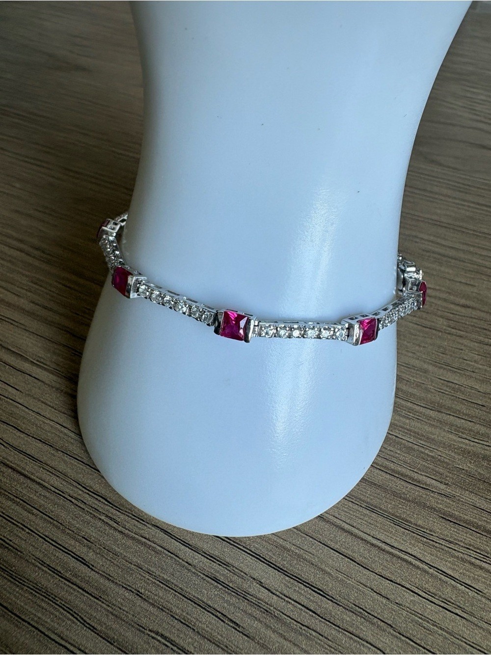Sterling Silver Thailand Tennis Bracelet with Pink Gem Accents