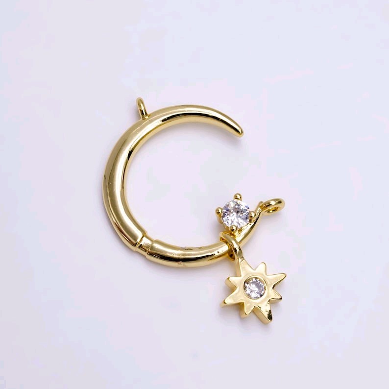 14k gold filled celestial crescent moon stars cz drop connector