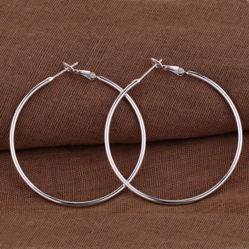 Women’s 925 Sterling Silver 2.36 Inches Large Round 2mm Thin Hoop Earrings