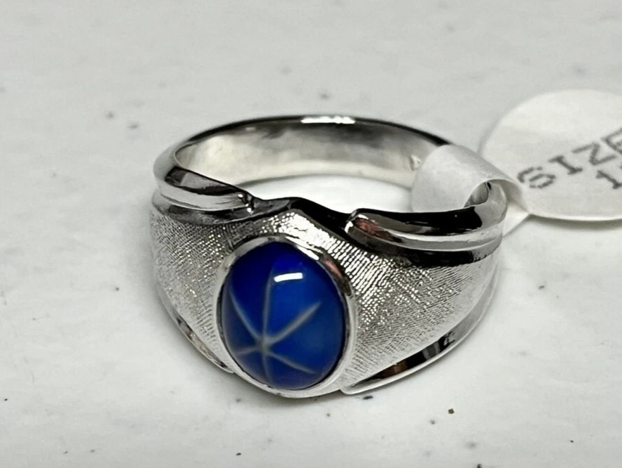 Park Lane Special VAULT RING Simulated STAR SAPPHIRE in Rhodium Silver – SZ 10