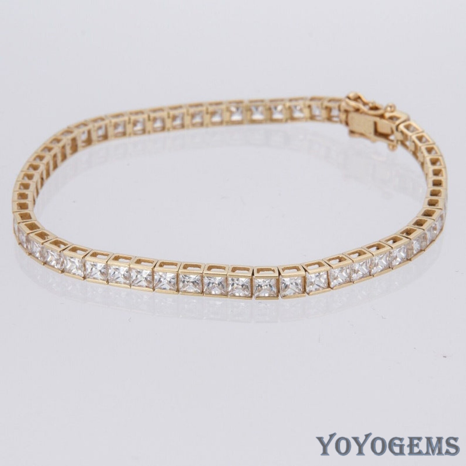 7′ Inch Long Tennis Wedding Bracelet 6 Carat Princess Cut Solid 14K Yellow Gold