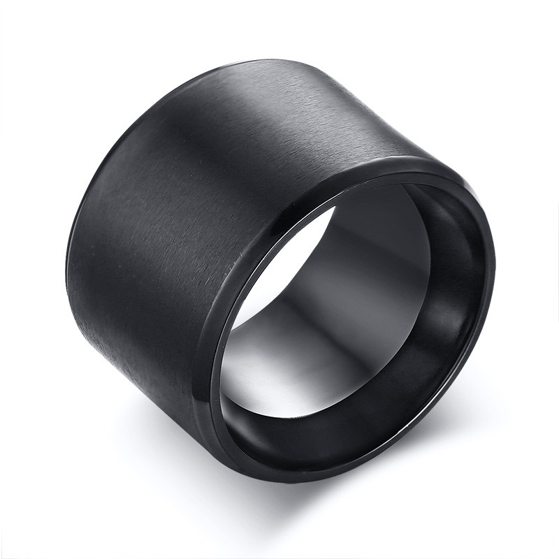 15mm Ultra Wide Black Men Wedding Ring Matte Band Loop Stainless Steel Jewelry