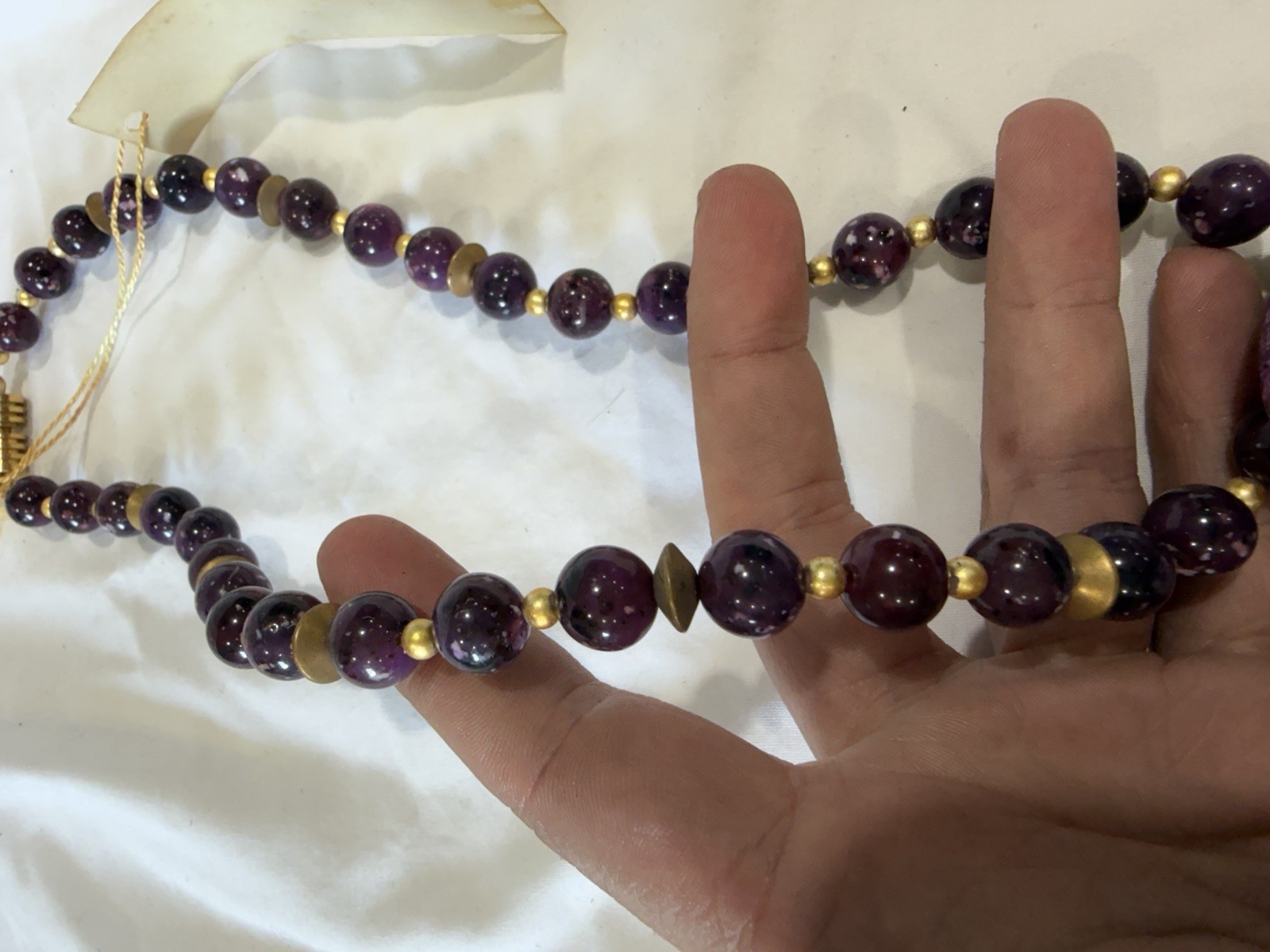 Simonetta San Francisco Purple Beaded Necklace Gold Asymmetrical Amulet Pendant