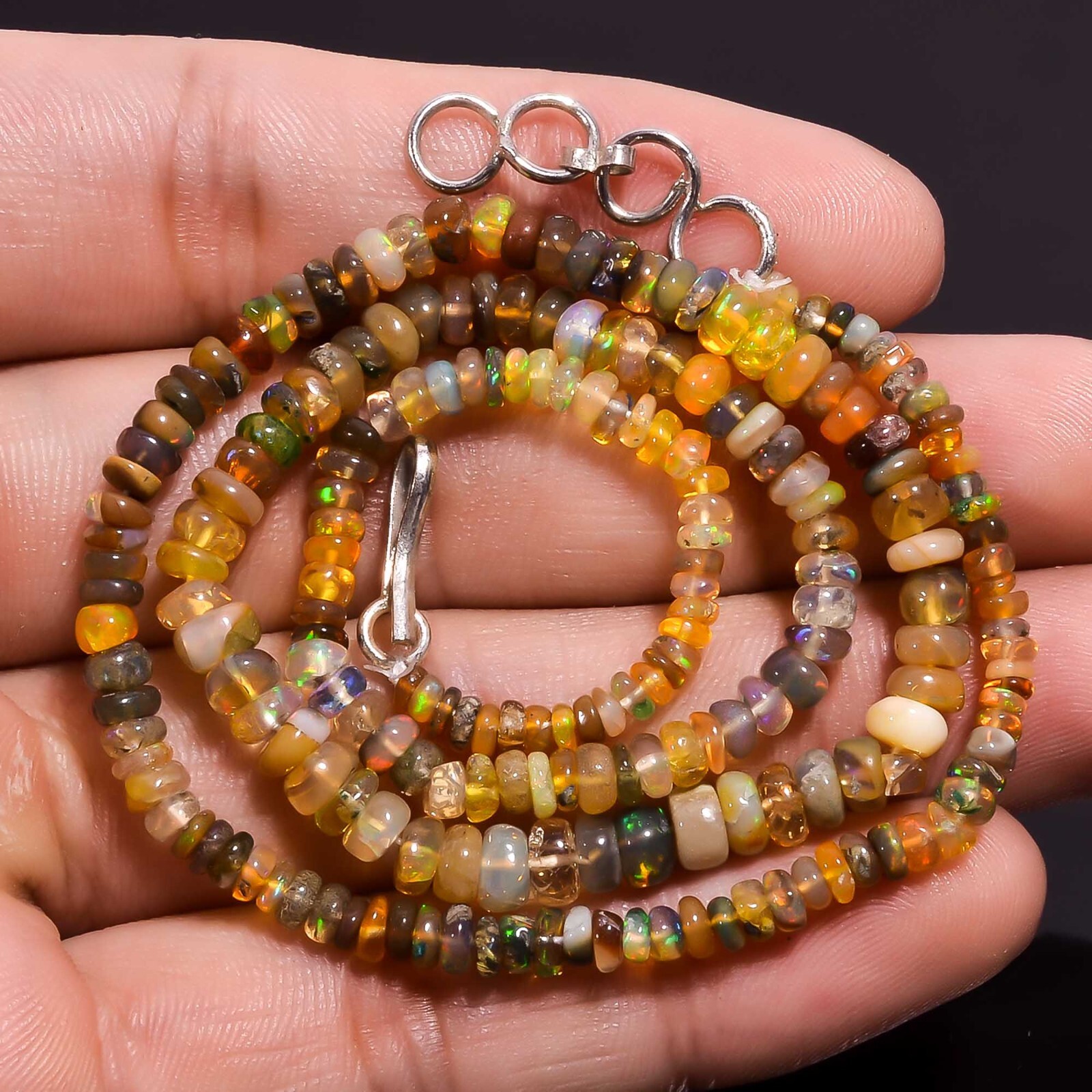 37.65 Ct. Natural Fire Ethiopian Opal Rondelle Smooth Beads Necklace 17″ A-2597