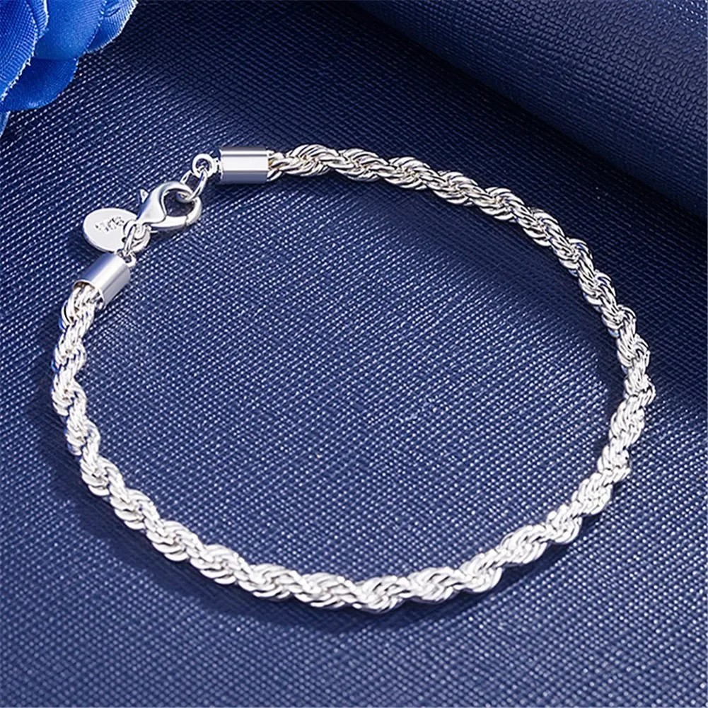 18k Gold 925 Sterling Silver 4MM Rope Chain Bracelets for Men Women 20 cm 8 in