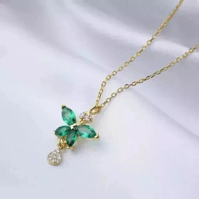 Simulate Emerald 3Ct Marquise Cut Women Butterfly Pendant 14k Yellow Gold Plated