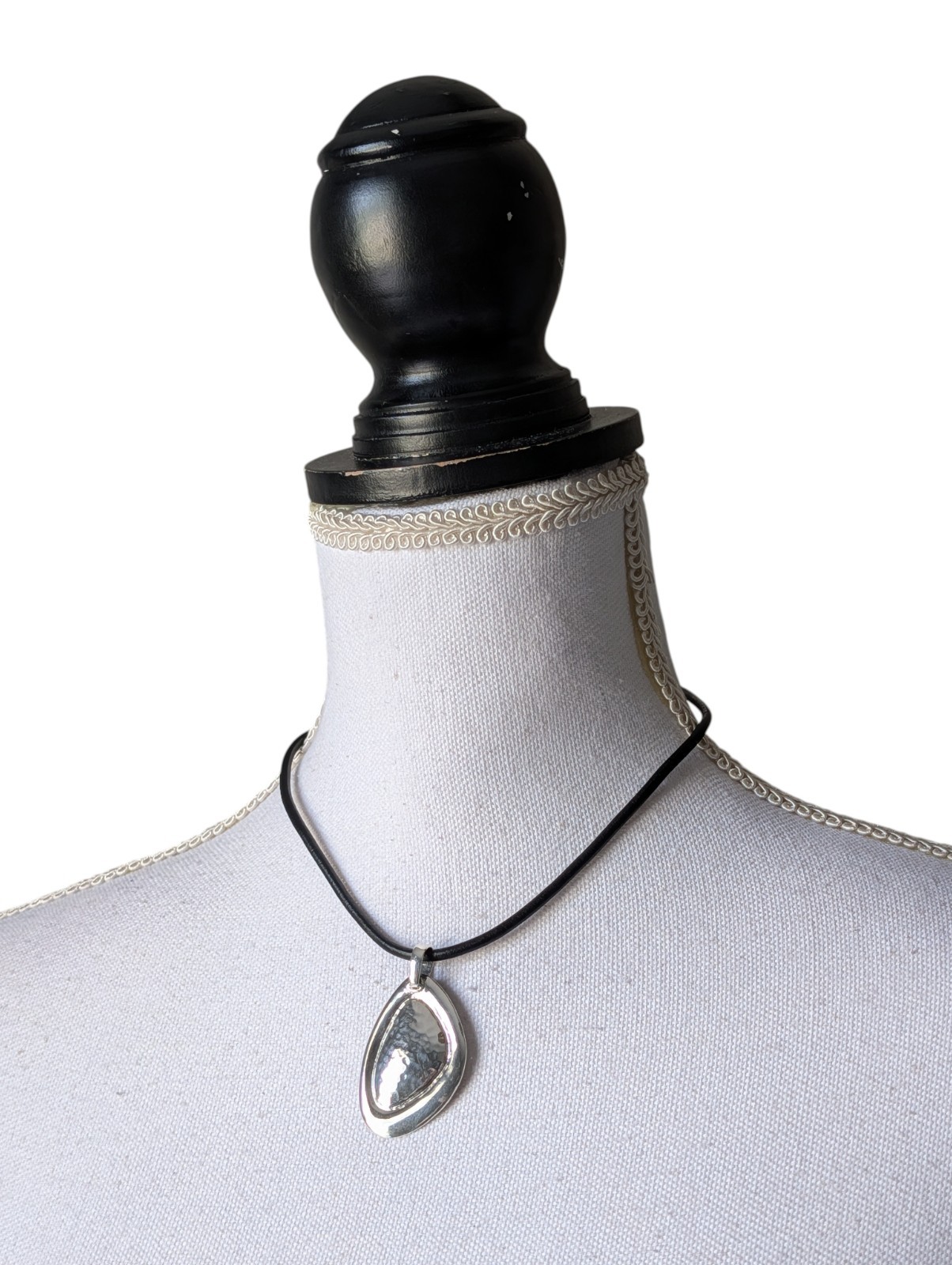 Silpada 925 Sterling Silver Hammered Asymmetrical Pendant on Black Cord Necklace