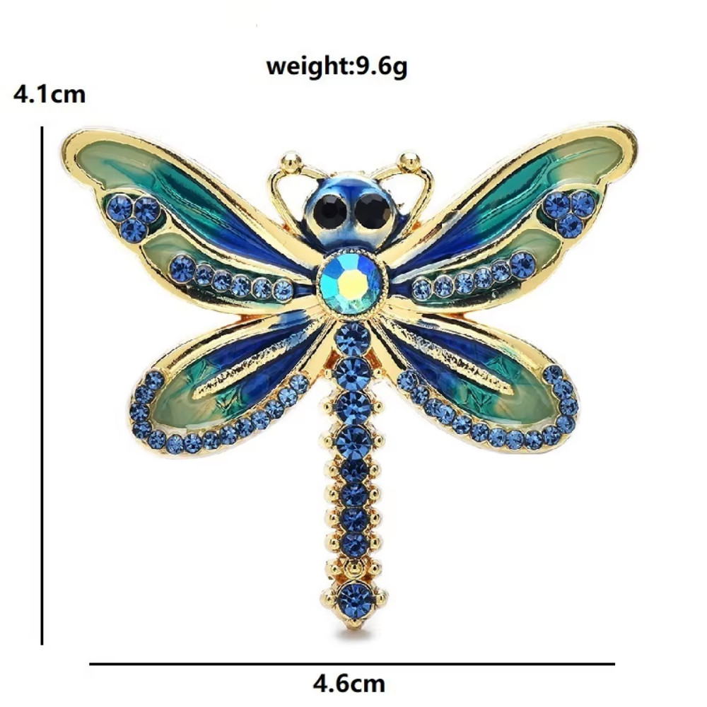 Vintage Purple Enamel Dragonfly Brooch Gold Crystal Insect Pin Nature Jewelry Gi