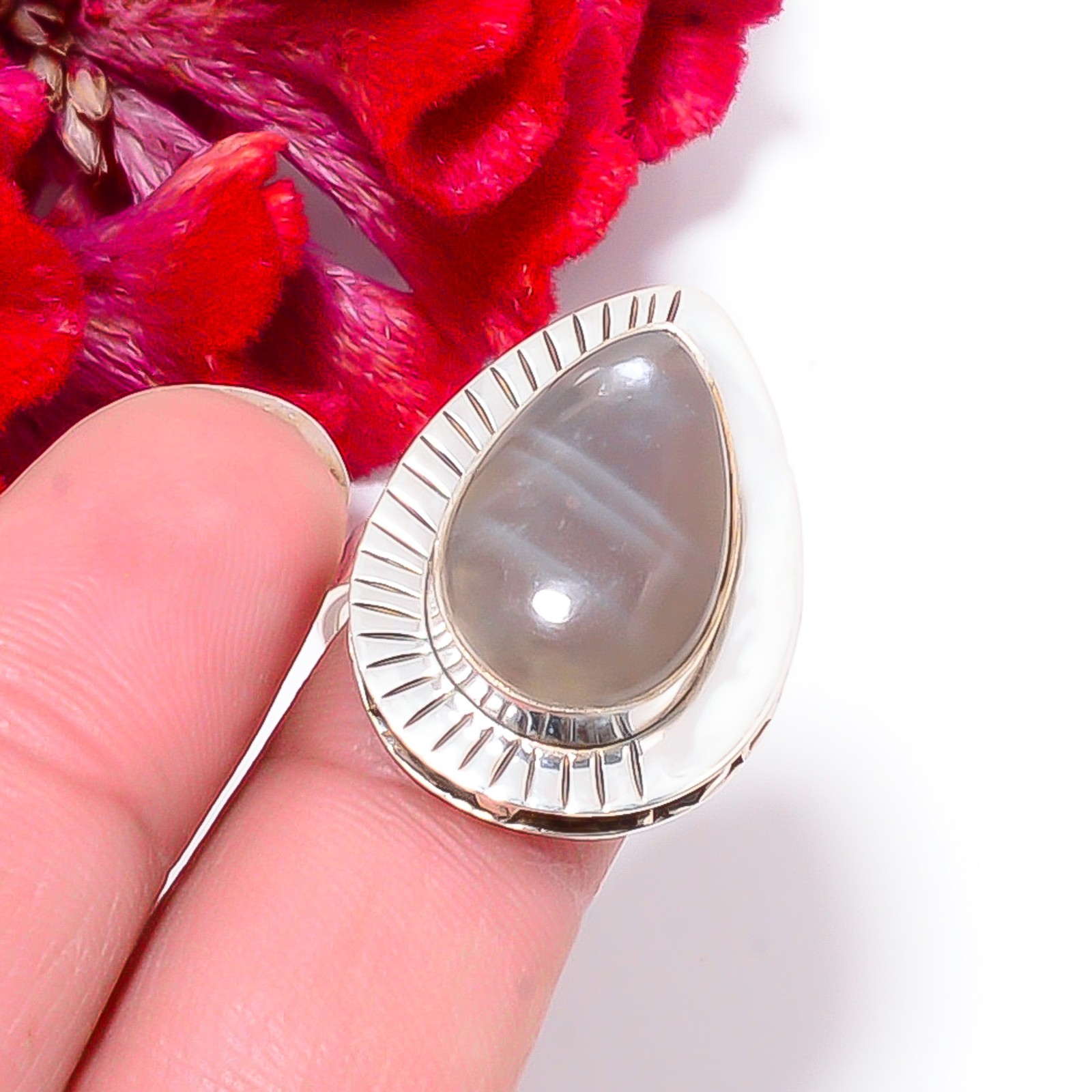 Gray Moonstone – Sri Lanka 925 Sterling Silver Ring s.8.5 Su61, Christmas Gift