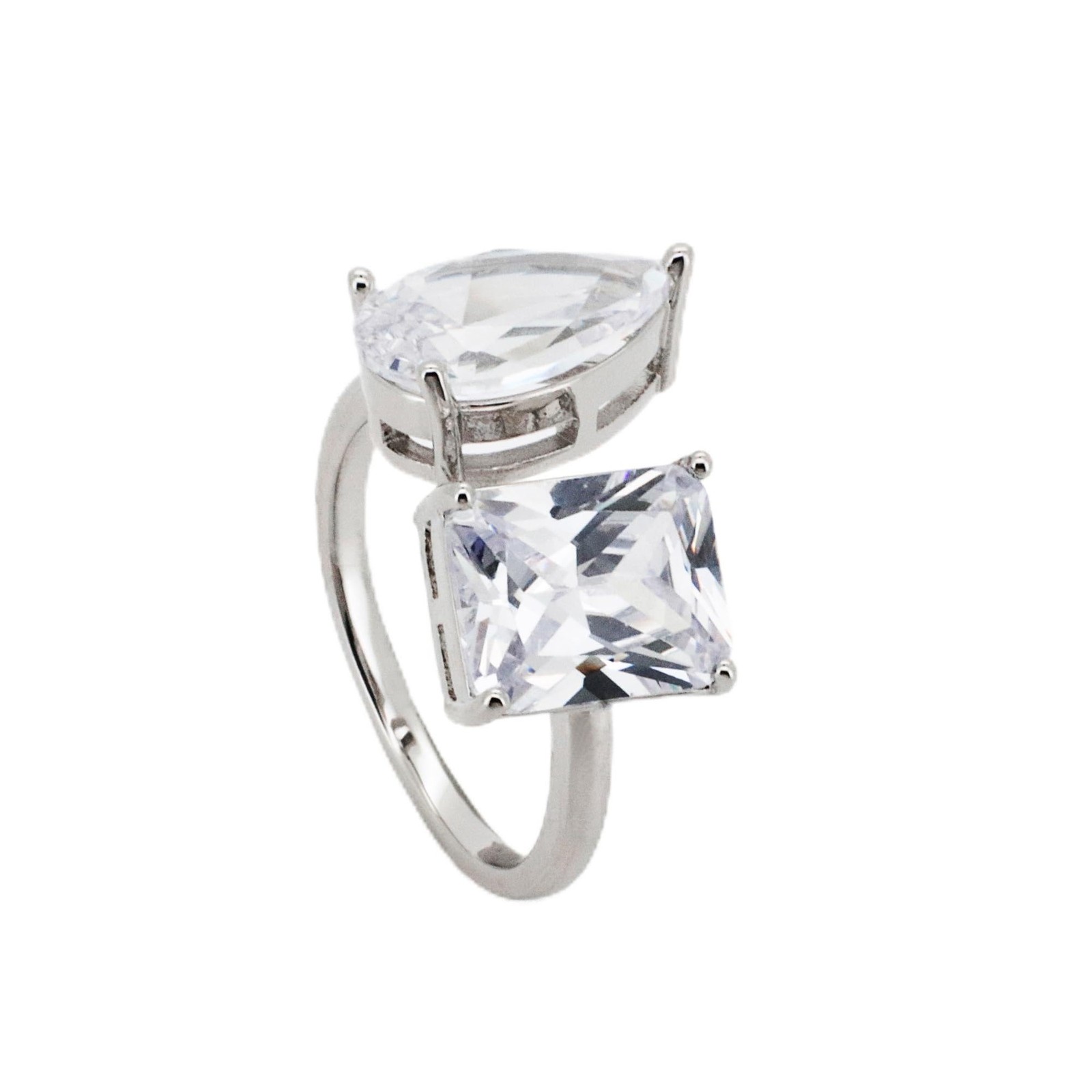Warm Fortune Teardrop & Rectangle Engagement Ring for Women – 18K Gold Plated Cu