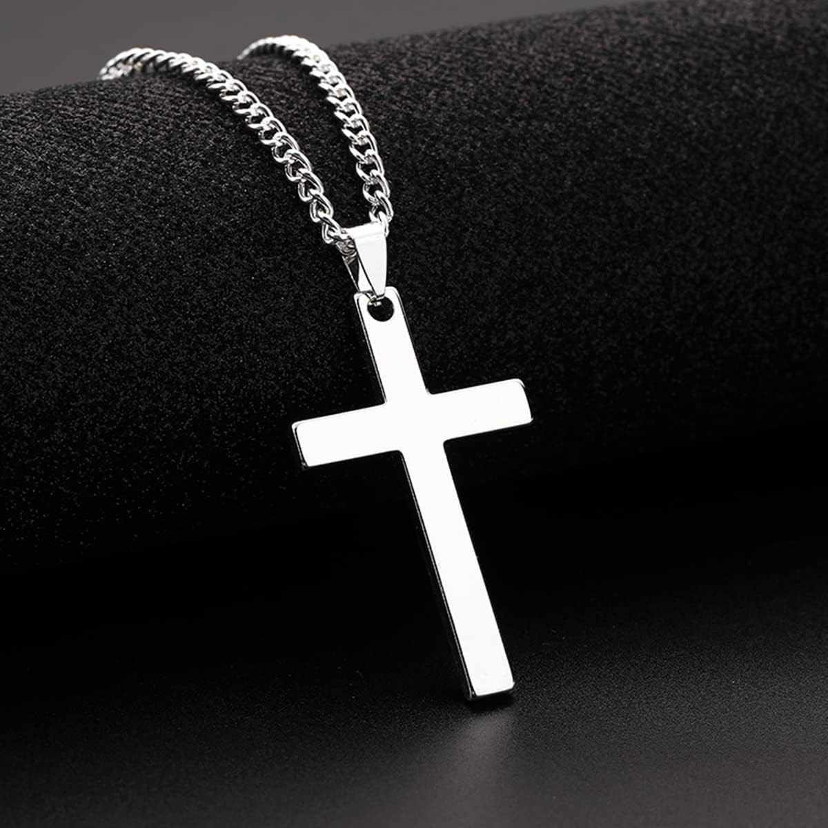 2pc Cross Necklace Silver Premium Alloy Solid Color Cross Pendant Necklace