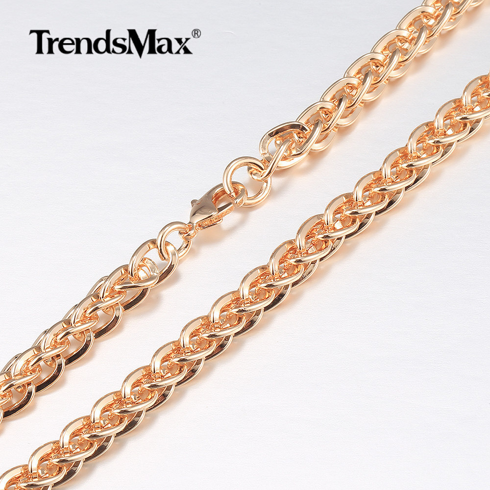 585 Rose Gold Twisted Weave/Herringbone/White Pearl Bead Chain Necklace 20/24″