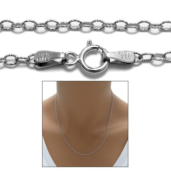 925 Sterling Silver Rhodium Diamond Cut Rolo Chain Necklace 2mm (040 Gauge)