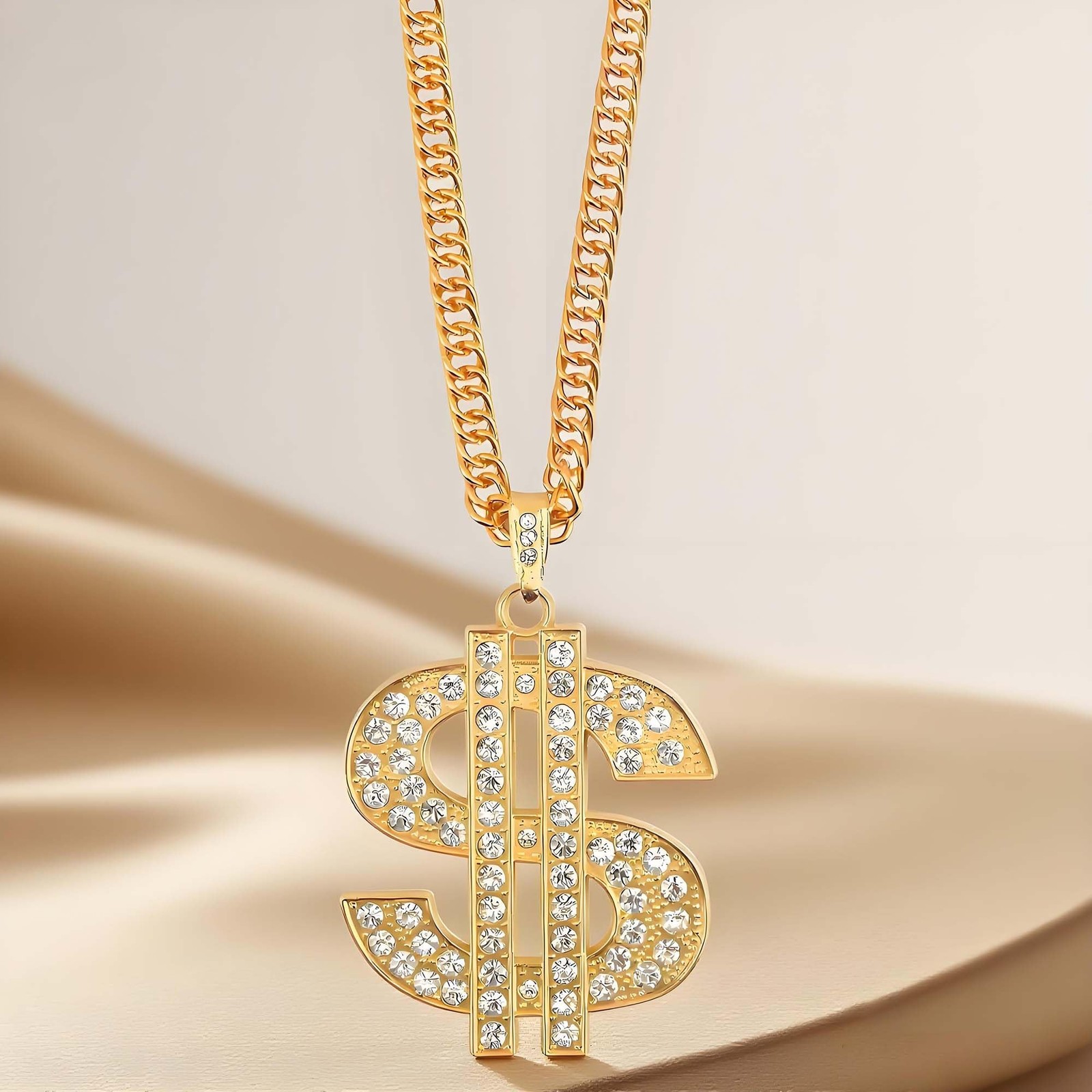 Money Chain Necklace Dollar Sign Chain Gold Dollar Sign Necklace Hip Hop Gold…