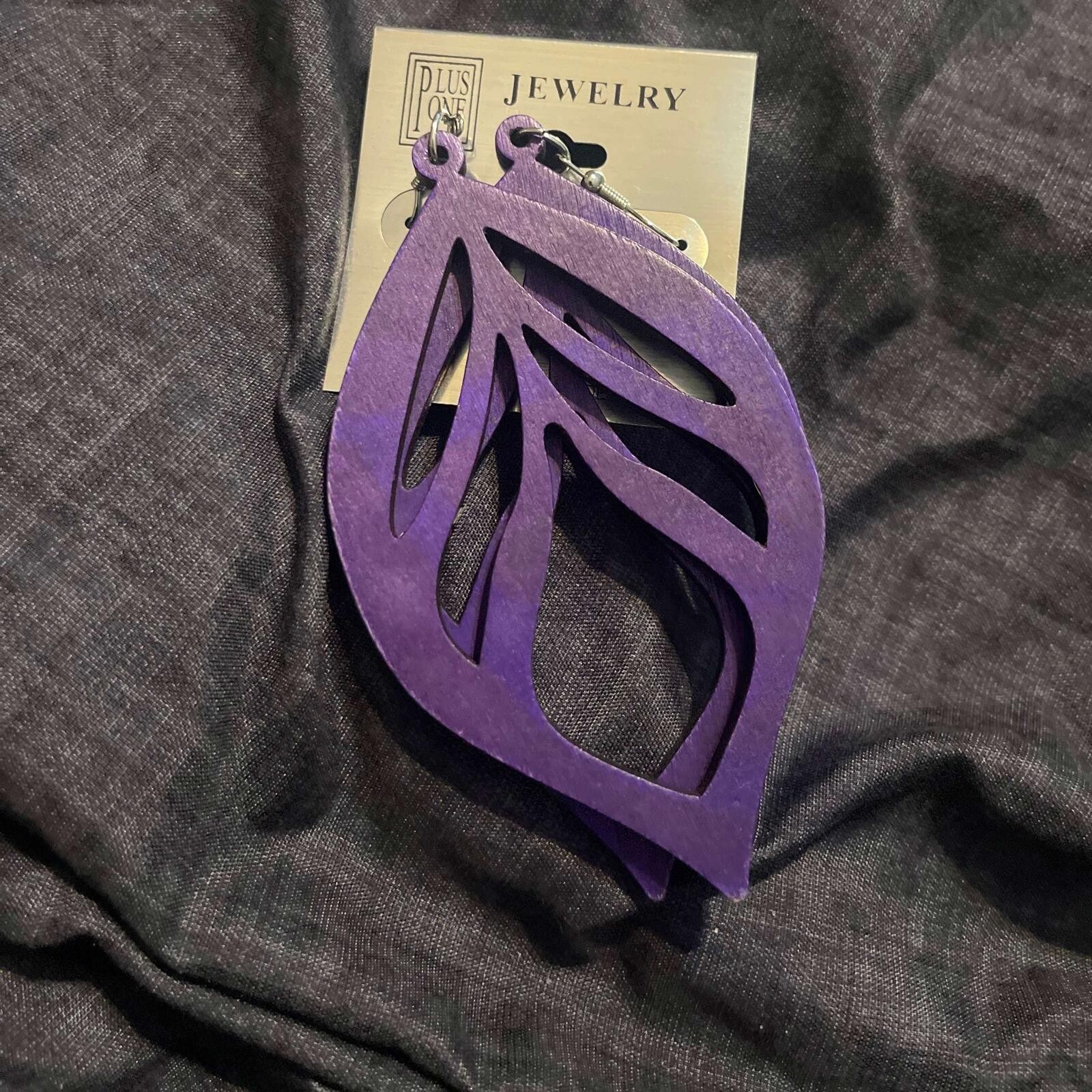 Purple Leaf Wood Earrings