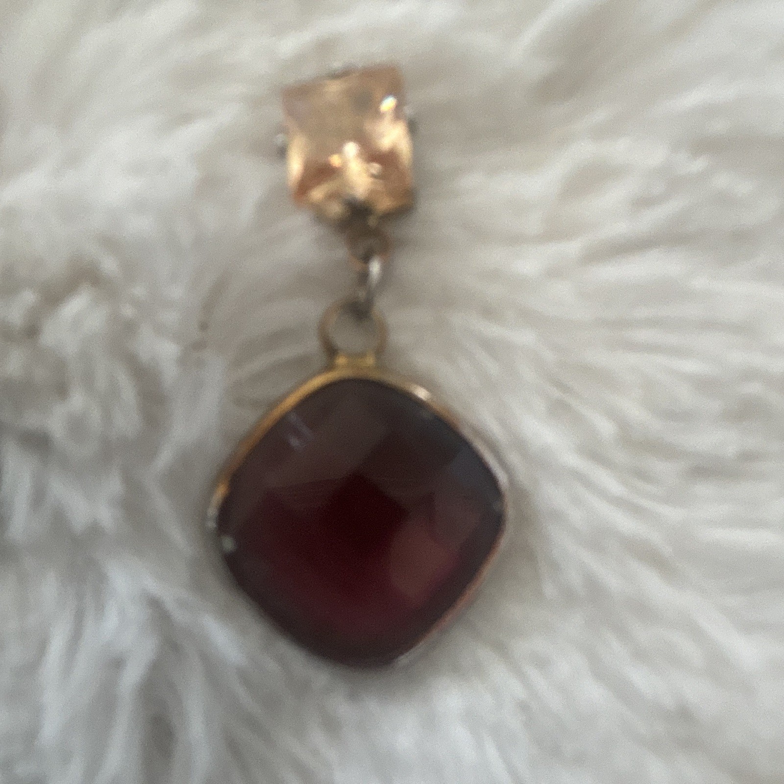 Gold Tone Red Cushion Square Dangle/Drop Earrings Bezel Set Metal Lobe