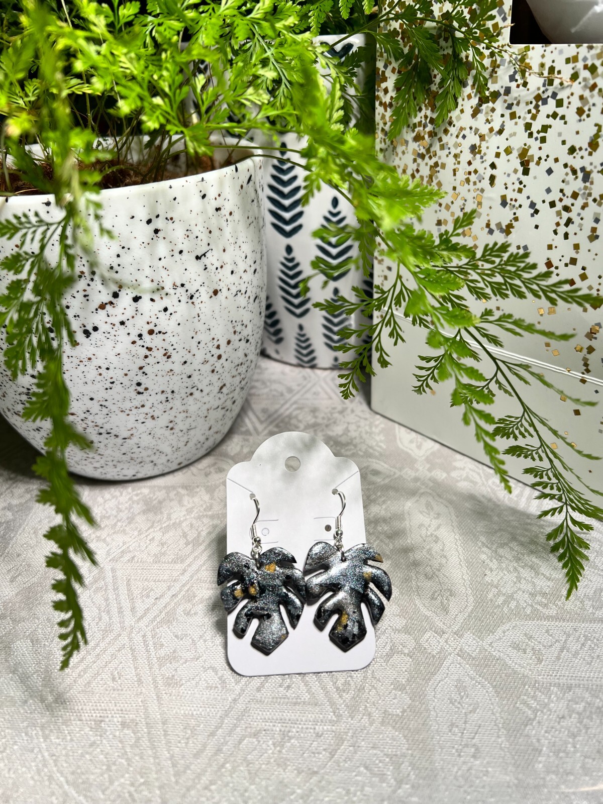 MONSTERA CLAY EARRINGS HANDMADE, GLAZED GREAT GIFT IDEA (SELECT FROM PHOTOS) #2