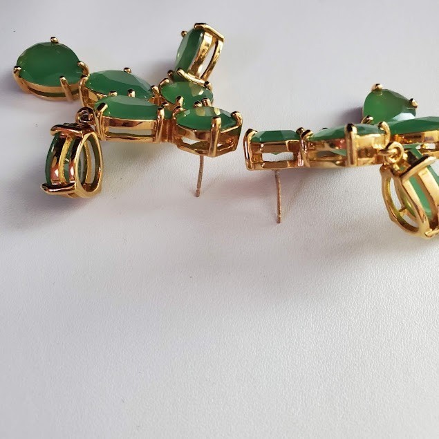 Stella & Dot Green Teardrop Chandelier Statement Earrings Gold Tone Sage Mint