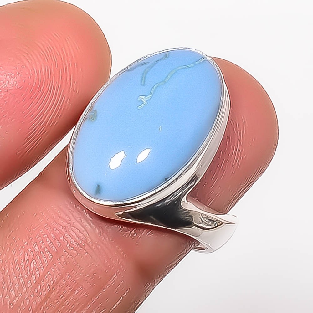 Blue Opal – Owyhee Gemstone 925 Sterling Silver Solitaire Handmade Ring s.8 A375